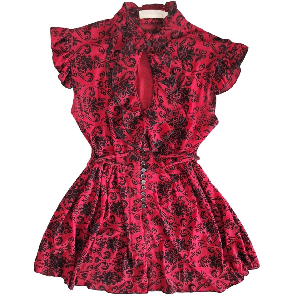 Pretty Angel L Mesh Ruffle Damask Velvet Top Dress Goth Victorian Whimsigoth Y2K